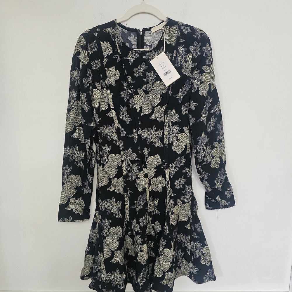 Ulla Johnson Black and Cream Floral Long Sleeve Dress